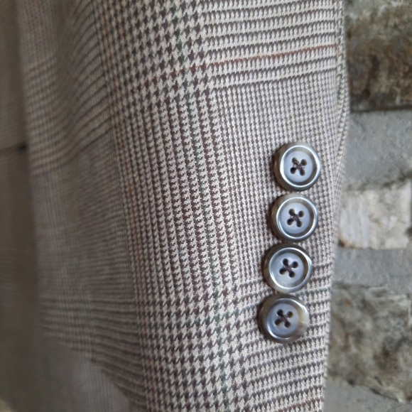 Vintage Tommy Hilfiger Mens Blazer Jacket Brown Plaid Virgin Wool 44R - Picture 2 of 16